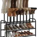 Kitsanery Shoe Rack - 3-Tier Metal Boot Rack Organizer for Entryway, Closet & Garage, Free Standing Shoe Shelf for Storage Tall Boots, Sneakers, Cowboy Boots, Black (Large - 8 Pairs)