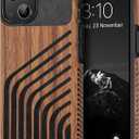 TENDLIN Compatible with iPhone 13 Case Wood Grain with Carbon Fiber Texture Design Leather Hybrid Slim Case (Hairline)