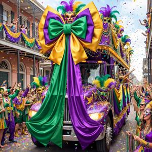 55 x 118 in Giant Mardi Gras Bow Outdoor Extra Large Mardi Gras Decorations Purple Green Gold Silk Bow for Front Door Porch Tree Wreath Outside Wall Building New Orleans Carnival Party Decor