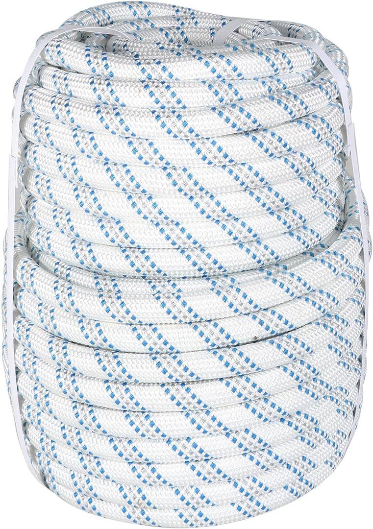 3/4in Braid Polyester Cord Bull Rigging High Force Arborist Line Nylon Rope 150ft White Grey Blue