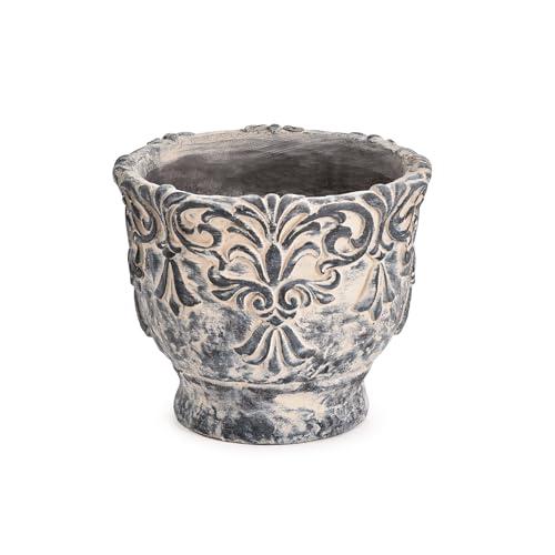 Sungmor 7.3 Inch Cement Plant Pot for Plants, Succulent Planter with Embossed Design, Vintage Concrete Flowerpots with Drainage Hole, Decorative Orchid Houseplant Pot Indoor Outdoor Plant Container