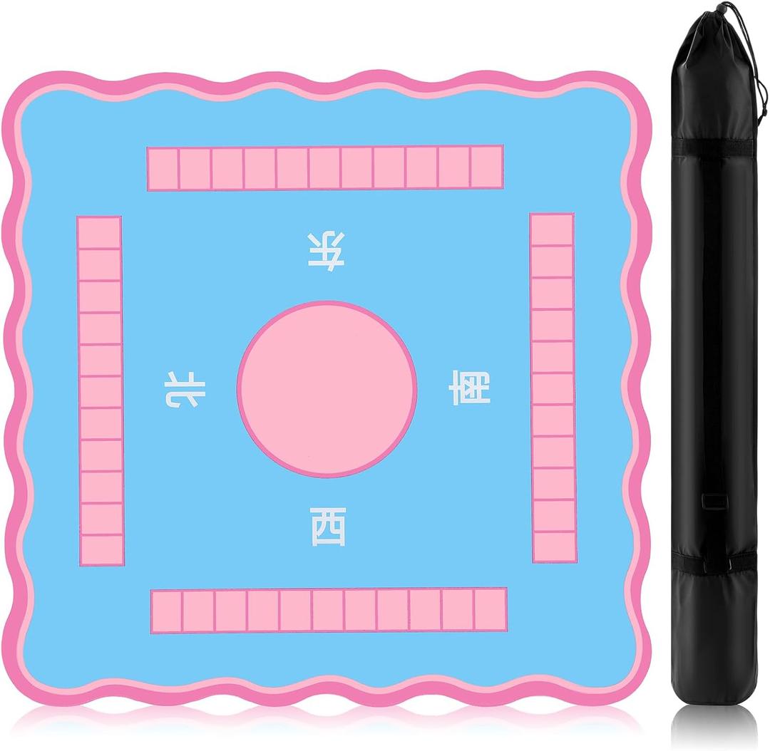 Soulchen Mahjong Mat 33'' x 33'' with Black Carrying Bag Anti Slip Noise Reducing Table Mat for Mahjong, Gaming Table Cover for Poker Board Tile Games Dominoes Mah Jong Accessories(Pink Edges)