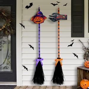 Tiaxidex Halloween Witch Broom Decor, Halloween Decorations, with 2 Wooden Witch Broomsticks, 47" Long, Magic Broom Halloween for Halloween Home Decor, Outdoor Garden Decor, Wall Decor