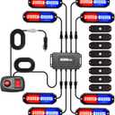 WINECO 8PCS LED Strobe Lights 12V Sync Feature Red Blue 12LED Emergency Hazard Warning Lights with Strobe Controller for Trucks Vehicles ATV RV Cars Van