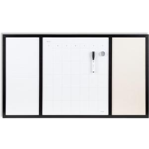 U Brands Black Frame Command Center White Board with List, 20" x 35" Inches, Office Supplies, Includes Calendar and Linen Section