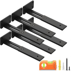LEOPO Slidable T Shelf Brackets 10 Inch 6 Pack, 1/5" Thick, Matte Black