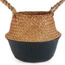 Woven Seagrass Belly Basket for Storage, Laundry, Picnic, Plant Pot Cover, and Grocery and toy storage (Small, Black)