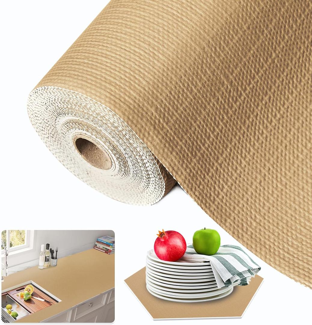Beautysaid Shelf and Drawer Liner for Kitchen Cabinet, Non Adhesive Non Slip Shelf Paper Waterproof Washable Thickened for Dresser Pantry Shelve Bathroom Protector Liner(Beige,12 in x 10 FT)