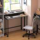 Gezen Folding Desk with Storage Shelf, Small Rolling Desk with Wheels, Mobile Sofa Side Table Bed Desk for Home Office Small Space, Dark Grey, 39.4"