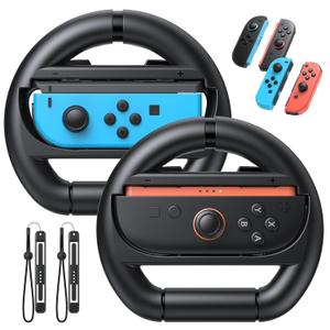 FASTSNAIL [Switch 1/2 Compatible] Steering Wheels for Nintendo Switch 2/1/OLED for Joy-Con 2, Racing Wheels for Mario Kart World/8 Deluxe Gaming, Universal Joypad Wheels 2 Pack (Black,Black)
