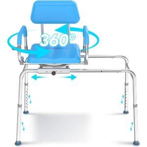Swivel Sliding Shower Chair with Swivel Seat, Tub Transfer Bench for Elderly and Handicap, Premium Padded Bath Stool with Pivoting Arms, Adjustable Height, Space-Saving, Supports Up to 330 lbs (330Lbs)