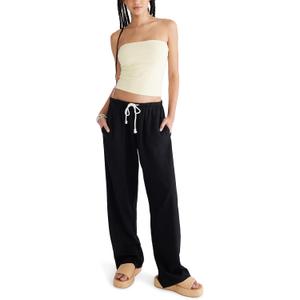 Aeropostale Women's Easy Linen Pant (Medium, Dark Black)