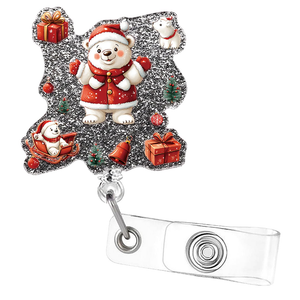 Christmas Badge Reel, Cute Bear Retractable Badge Holders, Funny Nurse Badge Clip, Winter Badge Reel with Alligator Clip Accessories, Badge Holder for ID Name Teacher Doctor 