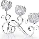 OwnMy 3 Arms Crystal Bowl Tealight Holder Candelabra Candle Holders, Crystal Votive Candle Stand Ornament Tea Light Candlestick Candle Centerpieces for Dining Table Home Decoration Wedding (Silver)