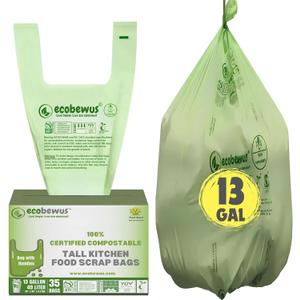100% Compostable 13 Gallon Bags (35 Bags) Tall Kitchen Food Scrap Disposable Compost Trash Bgas Certified Composte Bags US BPI & OK Compost Home Certified by Meeting ASTM D6400 (35 ct.)