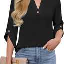 Blooming Jelly Womens 3/4 Length Sleeve Tops V Neck Lightweight Dressy Casual Blouse Ladies Business Work Summer Trendy Shirt (XL)