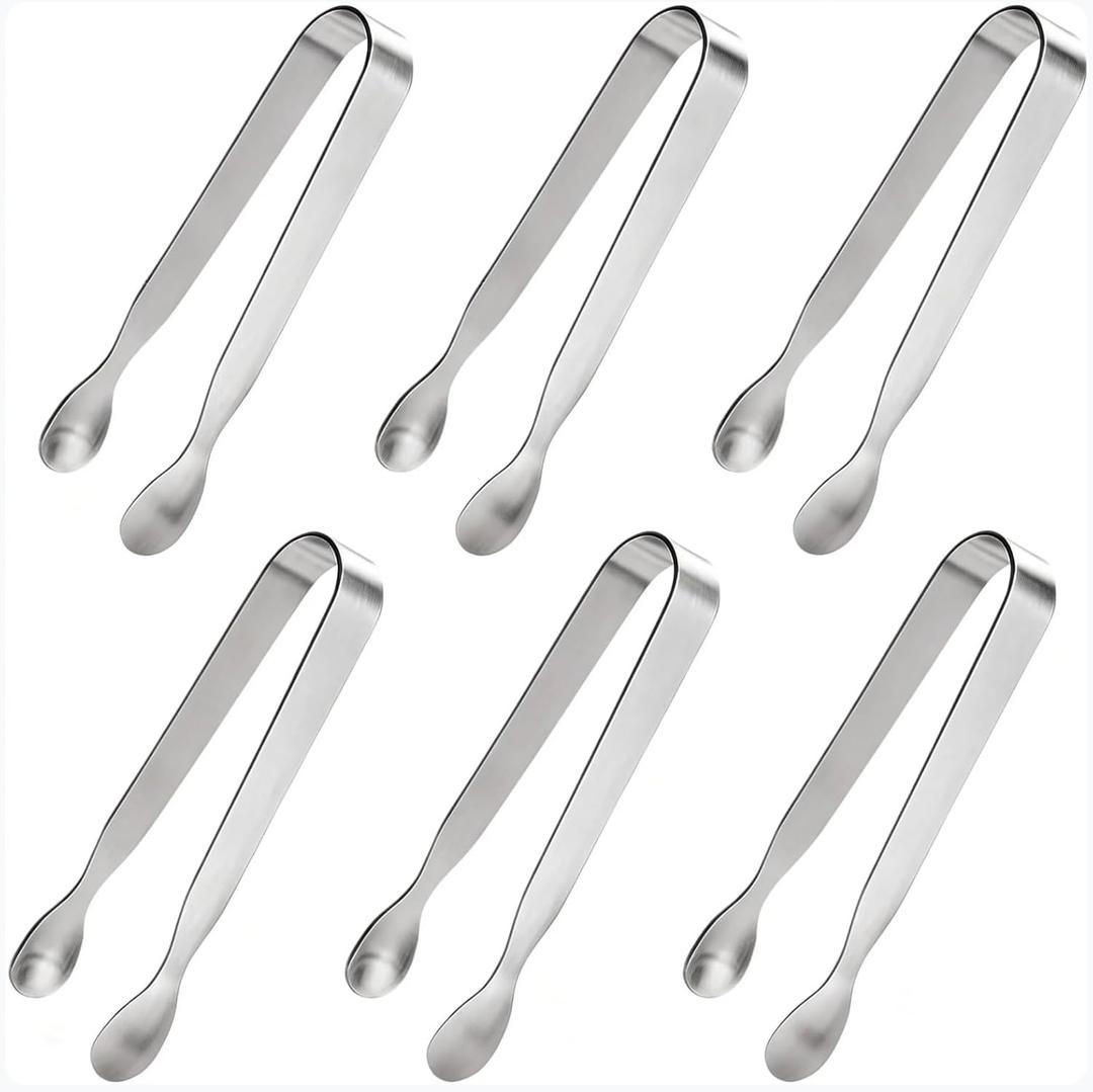 Ice Tongs Sugar Cubes Tongs - 6 Pack Stainless Steel Mini Serving Tongs for Appetizers Tea Party Coffee Bar (6 PCS)