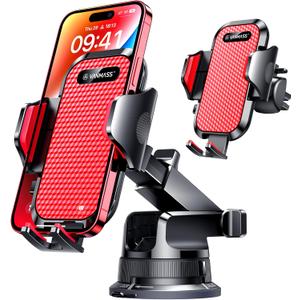 VANMASS [Pro Version] Universal Car Phone Mount [Super Suction Cup] Dashboard Phone Holder, Handsfree Windshield Dash Vent Phone Holder Car, Compatible for iPhone 17 16 15 14 Samsung LG & Truck, Red