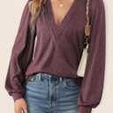 Agnes Urban Womens V Neck Long Sleeve Tops Dressy Casual Fall Shirts Puff Sleeve Loose Tunic Trendy Tops Blouses (White, L)
