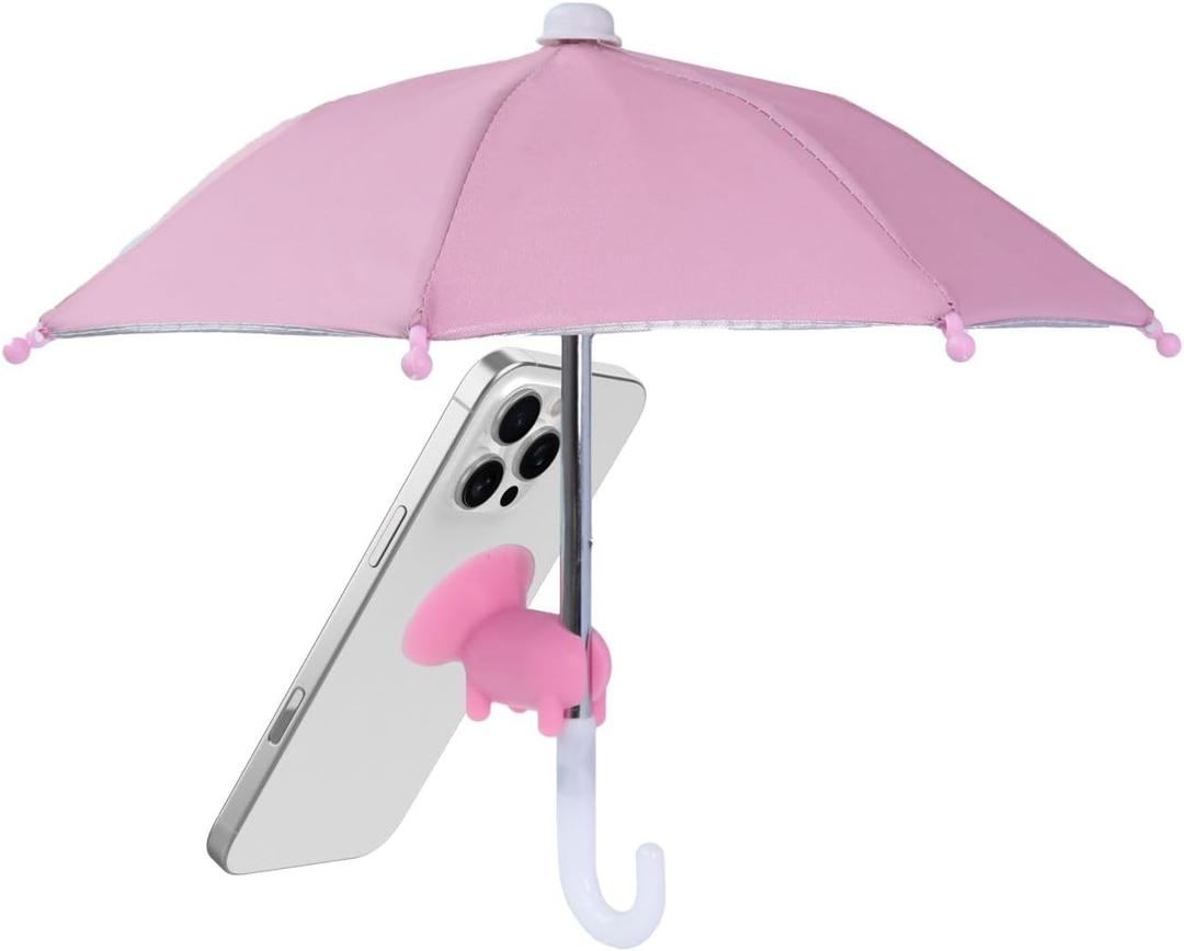 Cell Phone Umbrella for Sun Shade, Universal Adjustable Stand with Cute Piggy Suction Cup, Outdoor Anti-Reflective Glare Blocking Cell Phone Sun Visor, Pink