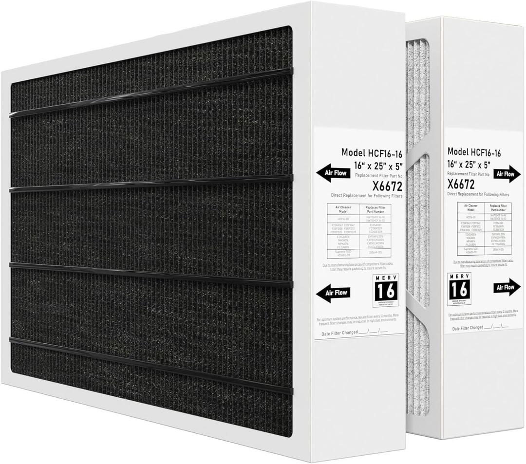X6672 MERV 16 16x25x5 Furnace Filter Compatible with Lennox X6672 Carbon for Furnace HVAC System, Part #HCF16-16, 16x25x5 (Actual Size: 15.7 x 24.7 x 4.4 In), 2 Pack