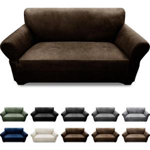 Loveseat Sofa Slipcover Leather Look Couch Covers for 2 Seater Couch Sofa 1-Piece Sofa Cover Stretch Furniture Protector with Elastic Bottom & Pockets(Loveseat, Coffee)