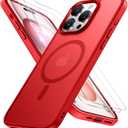 Miracase Magnetic for iPhone 15 Pro Case 6.1 inch (Compatible with MagSafe)with 2X Screen ProtectorsMilitary-Grade Protection, Anti-Fingerprint Translucent Matte Phone Cover, Red