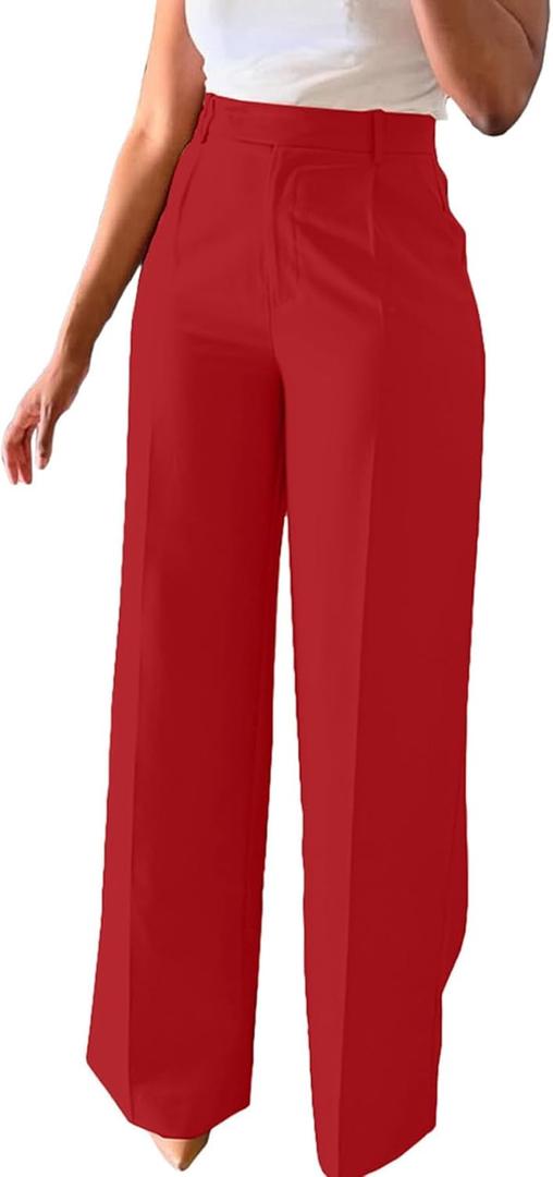 Unybwonn Women Wide Leg Dress Pants High Waisted Straight Leg Business Slacks Work Pants Casual Button Down Trousers. S Size