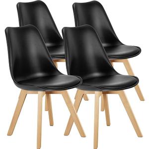 OLIXIS Dining Chairs Set of 4 Kitchen Mid Century Modern Chairs with Wood Legs and PU Leather Cushion for Living Room Bedroom Outdoor Lounge, Black. 