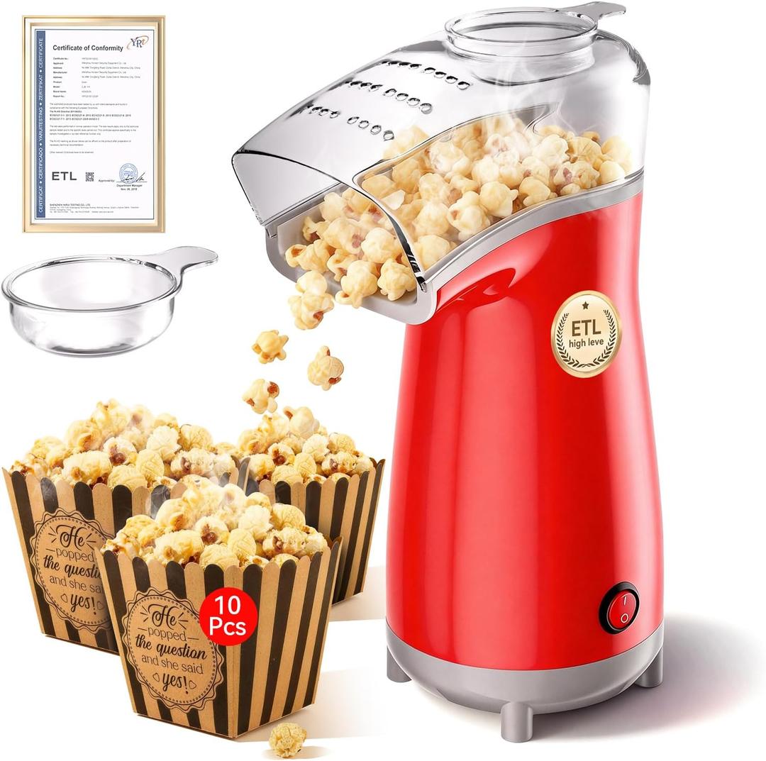5.0Health Upgrade - Popcorn Machine,Butter Melter.3-Minute Quick Po Pcorn Popcorn maker,Oil-Free And EasyTo Clean. Air Popcorn Machine - Perfect For Family Movie Nights And Kids' Parties,Bright red