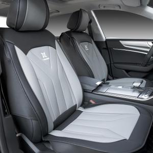 (2 Pack) Front Seat Covers, Nappa Leather Car Seat Covers Front Seats, Automotive Seat Covers for Cars SUV Pick-up Truck Sedan Seat Cover Cushion (Gray)