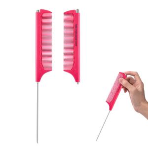 Rat Tail Combs for Parting, Protable Retractable Rat Tail Comb, Parting Combs for Hair Stylist, Fine Tooth Teasing Comb Stainless Steel Pin Tail, Easy to Carry (1 Pack-Pink)