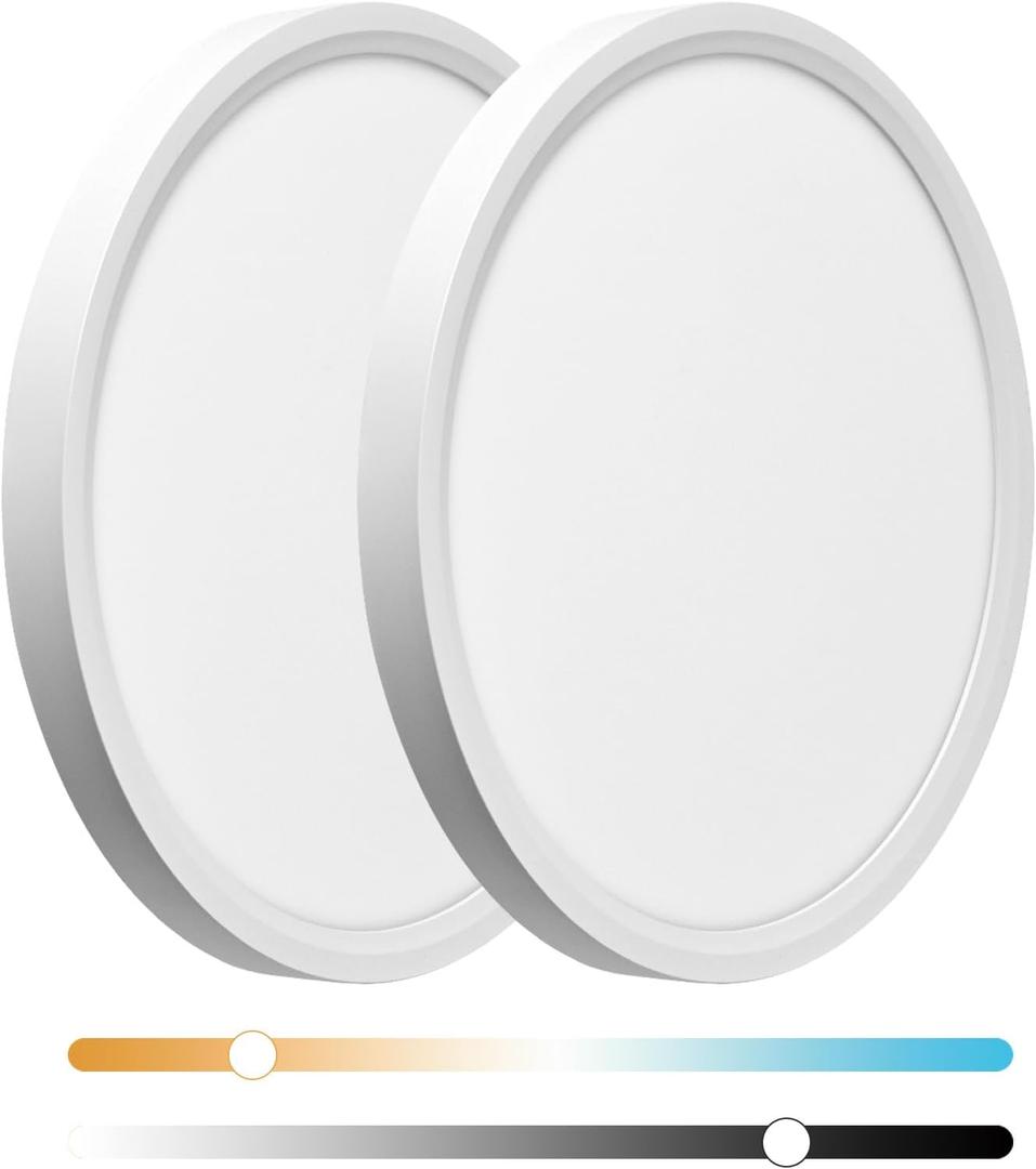 24 Inch Large LED Flush Mount Ceiling Light Fixture,55W,5600LM,3000K/4000K/6000K CCT Selectable,0.9 inch Super Slim Round Ceiling Light for Bedroom,Hallway,Kitchen (Dimmable White 2PK)