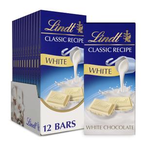 Lindt CLASSIC RECIPE White Chocolate Bar, White Chocolate Candy, 4.4 oz. (12 Pack) BB 09 30 2026