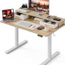Grandder Electric Standing Desk with Two Drawers, Sit to Stand Up Height Adjustable Desk with Storage Shelf for Home Office, 47 * 24 Inch, Study, Ergonomic Adjustable Computer Desk, Oak