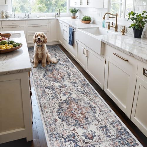 Washable 3'x12' Hallway Runner Rugs: Indoor Long Ultra Soft Rug for Entryway Kitchen Water Resistant Light Weight Carpet for Bathroom Living Room Non Slip Floor Mat for Bedroom Dining Room(Brick, 3'x12')