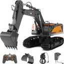 kolegend 1:14 RC Excavator 25 Channel 4 in 1 Construction Toys,Remote Control Vehicles Tractor Sandbox Toys Digger,with Metal Bucket,Drill Bit,Gripper & Wood Gripper RC Truck