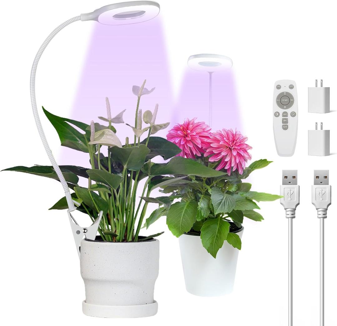 Grow Lights for Indoor Plants, Clip-on Grow Lights for Small Plant, Red Blue White Full Spectrum Grow Lamp with Adjustable Gooseneck, 4/8/12H Timer & 10 Level Dimmable Brightness, 2 Packs