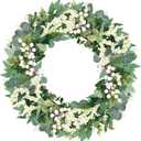 Eucalyptus Wreaths for Front Door, 18Inch Artificial Green Front Door Wreath Spring Summer Porch Decor with Berries for Home Farmhouse Wall Outdoor Decorations.