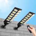 Solar Street Lights Outdoor Waterproof, IP66 15000LM 6500K Solar Flood Lights Dusk to Dawn Wide Angle Motion Sensor and Remote,Upgrade Fixing Rod (2 Pack)