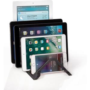 Prosumer's Choice Universal Charging Rack Organizer - Multi Device Stand Holds 5 Tablets or Smartphones - Desktop Tablet Holder and Storage Station - Compact Tech Organizer Dock for Home or Office (Black)