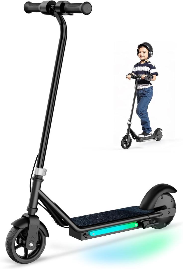 Electric Scooter for Kids, 10MPH Max Speed, 150W Motor, 3 Speeds Adjustable, LED Display, Double Brake, Magnetic Charging, Pedal Light, Electric Scooter for Kids Aged 6-12 (Black)