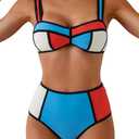 Eomenie Bikini Sets for Women Two Piece Swimsuits High Waisted Color Block Bathing Suits Tie Back Swimwear, Size 2XL