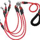 4 Way Dog Leashes,No Tangle Medium Small Dog Walking Leash,Nylon Pet Leash for 1 to 4 Dogs Outdoor Walking (Red)