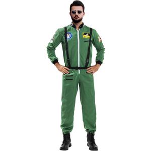 EraSpooky Astronaut Costume Men Halloween Spaceman Suit Adults Pilot (Small, Green)