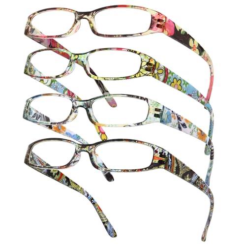 Gaoye 4-Pack Readers for Women, Blue Light Blocking Reading Glasses, Stylish Reading Glasses for Women in 4 Patterns 1.00