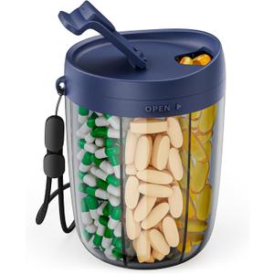 PULIV Large Supplement Organizer Bottle, Holds Plenty of 6 Various Vitamins in 1 Pill Dispenser with Anti-Mixing & Wide Openings Design, Easy to Retrieve Meds, Includes 20 Pcs Labels Silver Gray