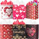 JOYIN 24 Pcs Valentine's Day Paper Gift Bags with Handle, 9" Snack Candy Bag,Valentine Party Favors Wrapping Birthday Gift for Party Supplies Gift Giving Goodie Bags (Tissue Papers NOT Included) (Red)