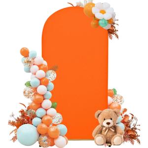 4FT Mini Arch Cover  Petite Stretch Fabric for Baby Showers, Kids Birthdays & Photo Corners  Orange Backdrop for Small Events & Tablescapes