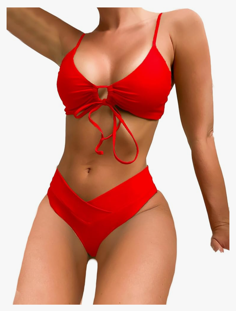 Meetall Women's High Cut String Triangle Bikini Set Swimsuits Sexy Bathing Suits 2 Piece S